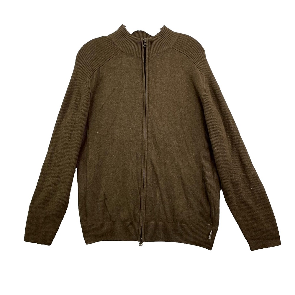 Woolrich Cardigan Sweater Mens Medium Brown Wool Blend Knit Full Zip Dad Casual